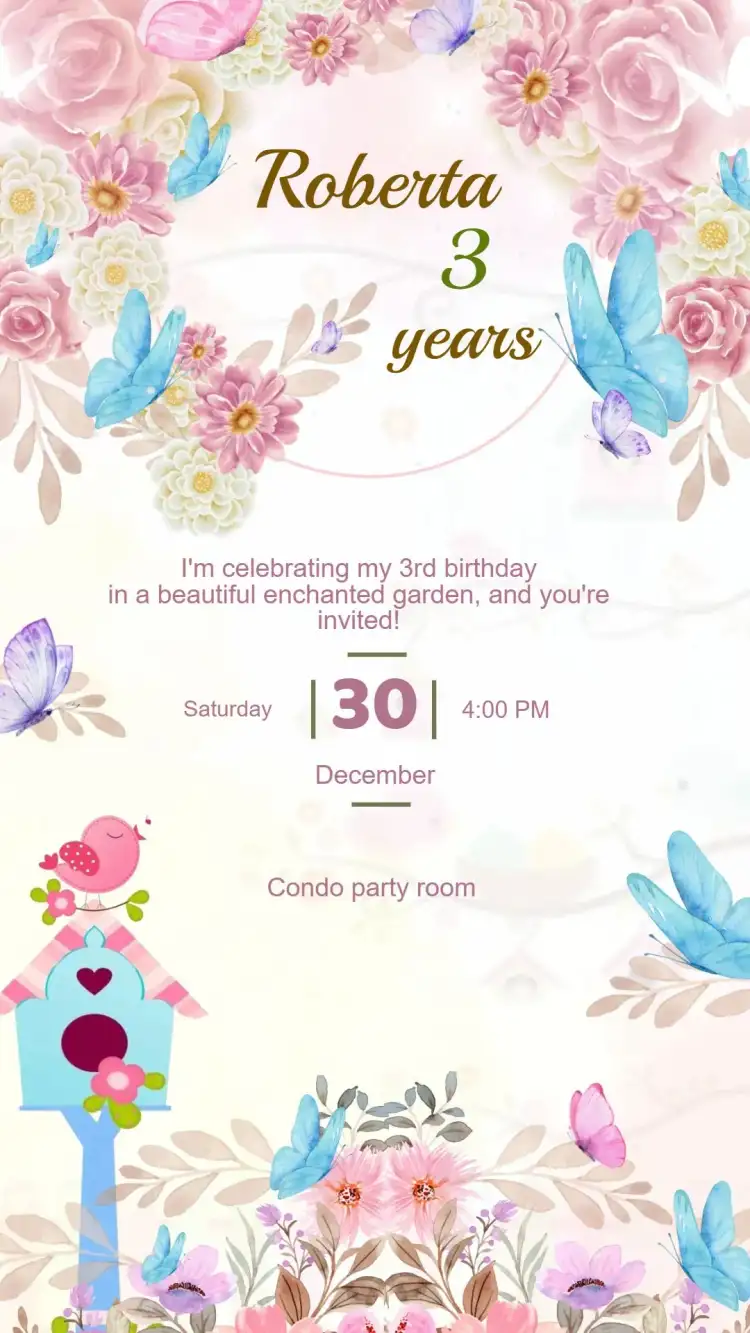 Birthday Invitation BUTTERFLY GARDEN