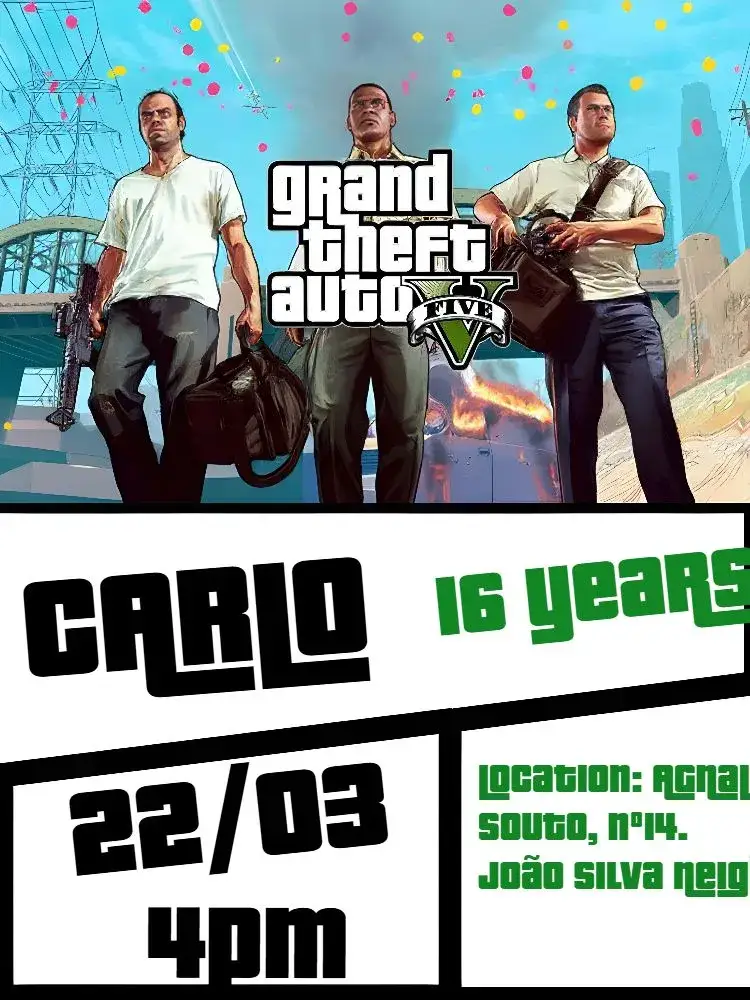 Invitation White Gta V – Birthday theme modern, themed, white and green, games, digital