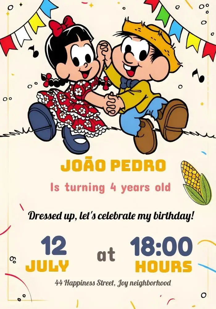 Chico Bento Arraiá Turma invitation