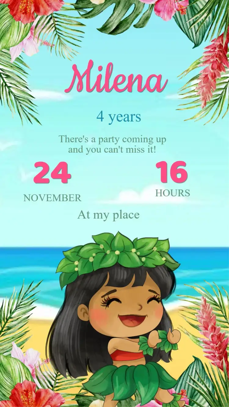 Invitation Stitch Birthday Invitation – Kids' Birthday Party theme tropical, colorful, fun, beach, Hawaiian