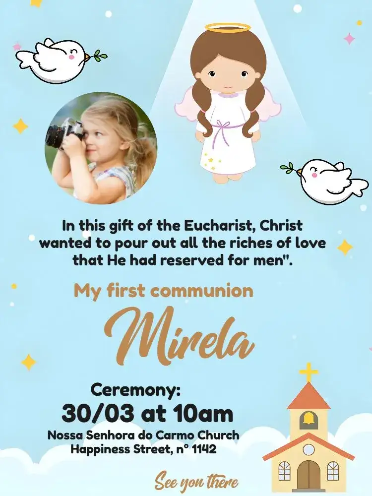First Communion Girl With Photo Communion