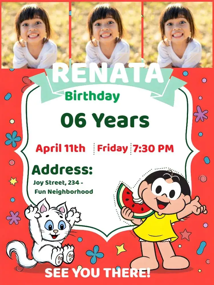 Invitation Magali Monica's Gang With Green Photos – Kids' Birthday Party theme colorful, fun, childish, illustration, modern