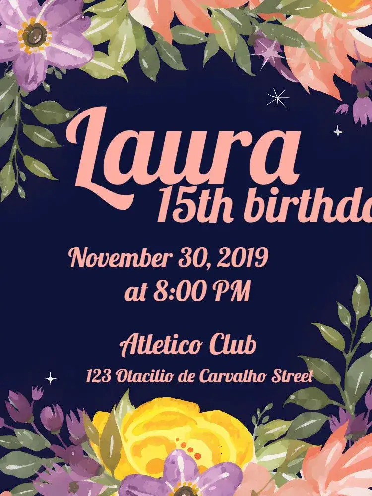 Invitation 15th Floral Anniversary – Sweet 15 theme floral, blue, romantic, modern, elegant