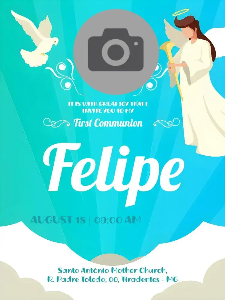 Invitation First Communion With Angel Photo – First Communion theme blue, angels, children's, delicate, religious