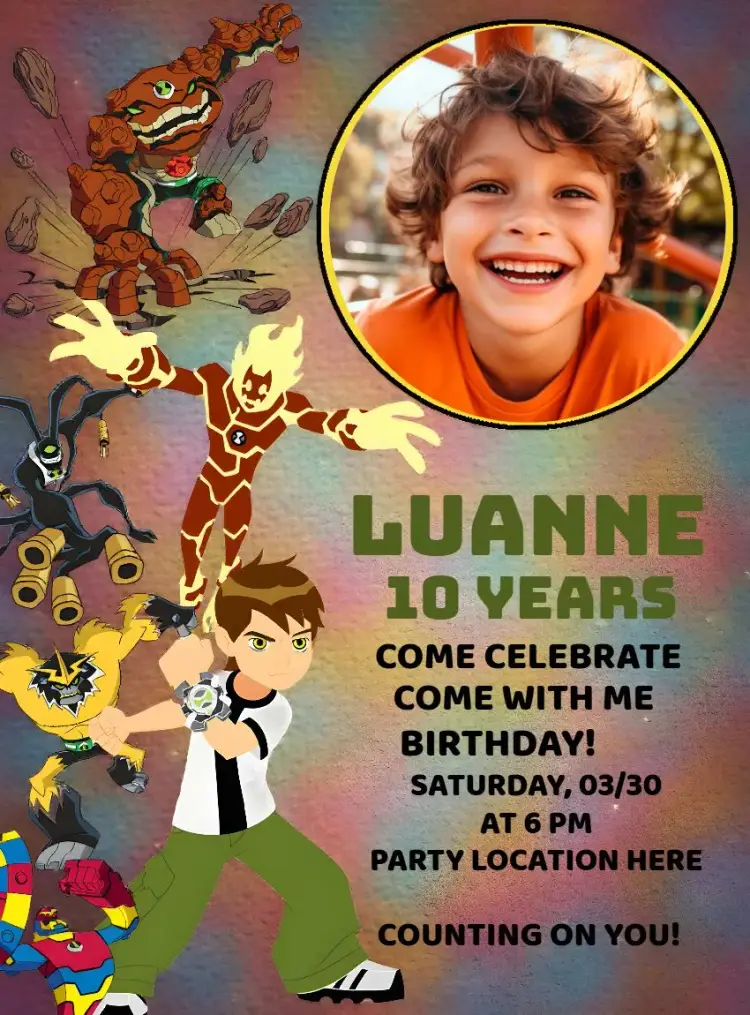 Invite Ben 10 With Cartoon Photo editable and customizable