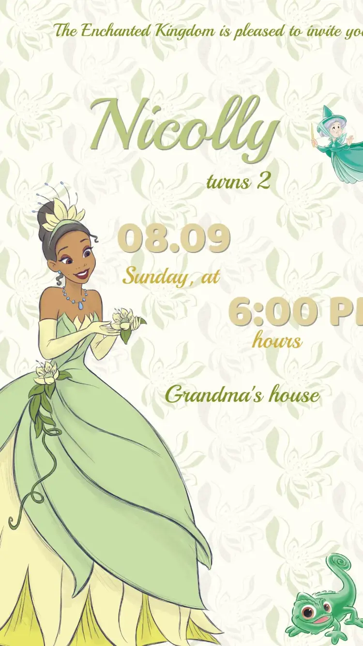 Princess Tiana Birthday Invitation with the Frog