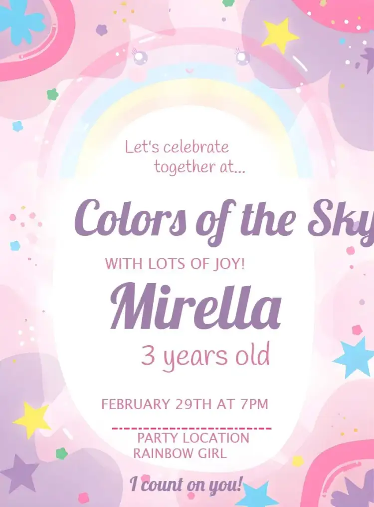 Invitation Rainbow Girl – Most searched for theme delicate, colorful, childlike, modern, playful, floral