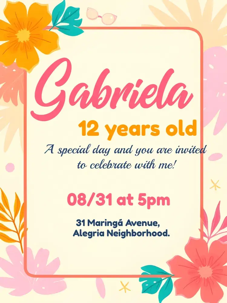 Invitation Tropical Flamingo – Birthday theme tropical, colorful, floral, summer, modern, casual