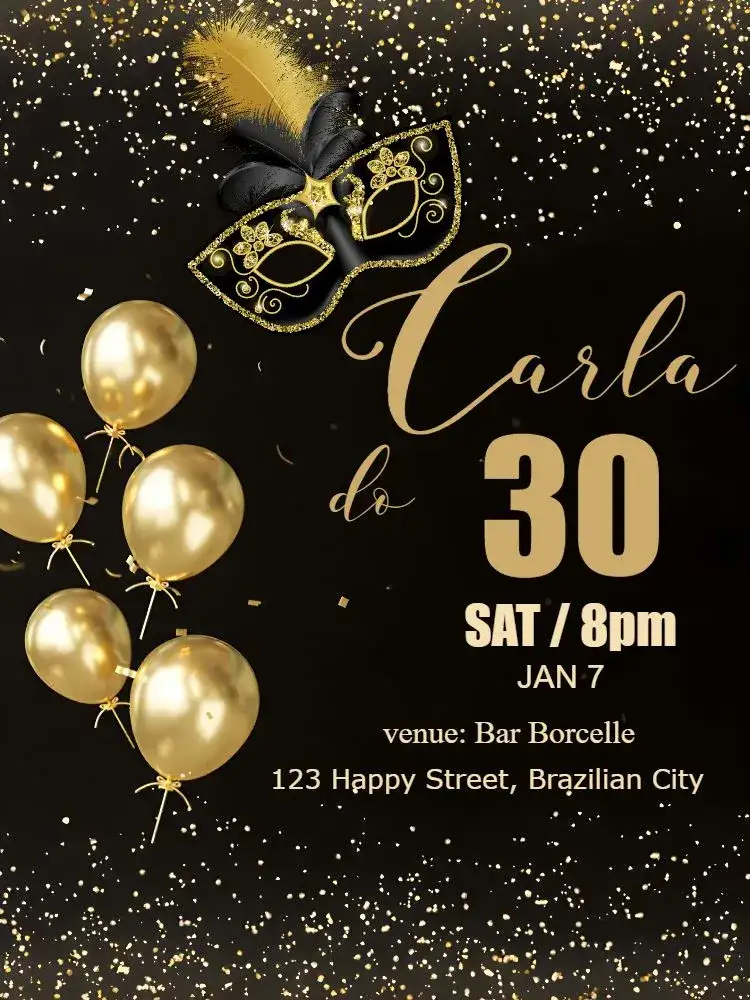 Invitation Carnival Masked Ball Sparkle – Commemorative Dates theme golden, black, sparkle, festive, elegant, carnival-themed