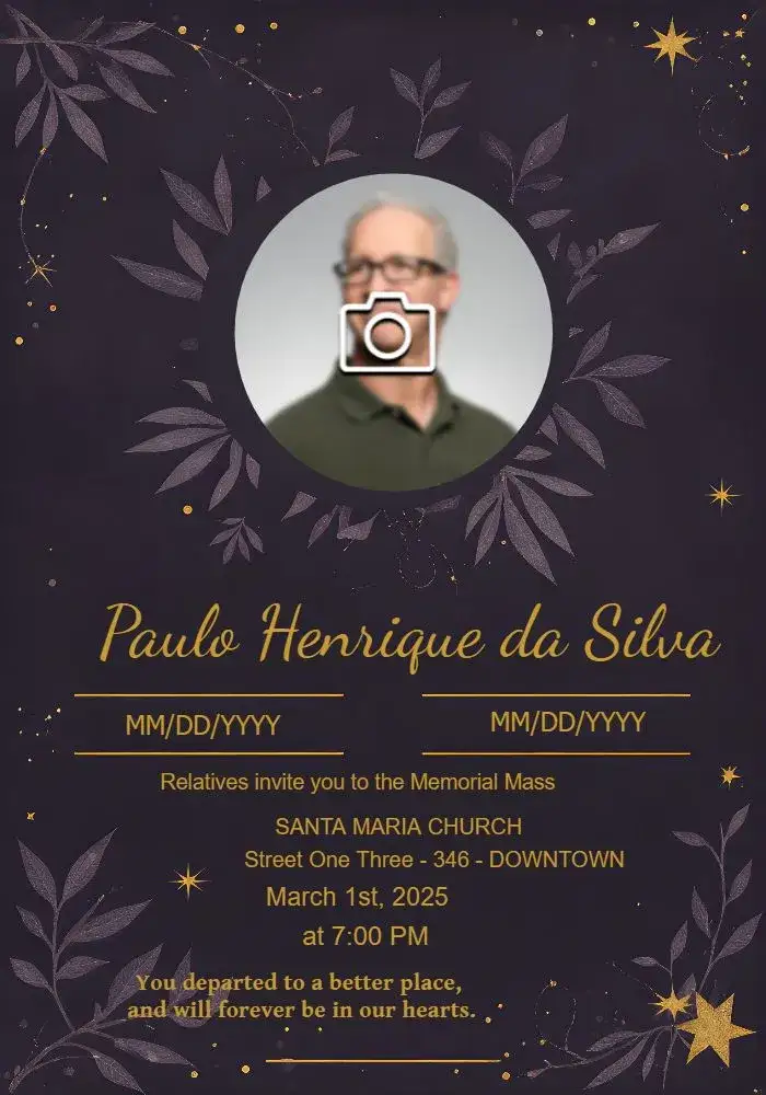 Invitation Funeral Mass With Photo Flowers – Most searched for theme elegant, floral, golden, modern, formal, minimalist