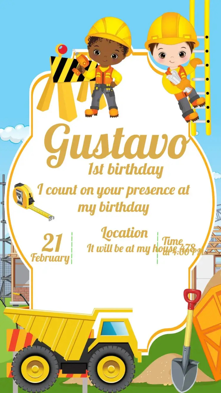 Invitation Builder Construction – Raffle Tea theme colorful, childlike, construction-themed, playful, themed