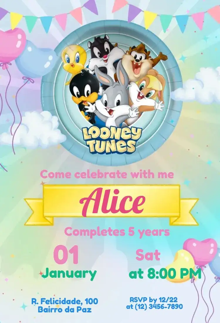 Invitation Looney Tunes Baby Candy Color – Most searched for theme candy color, fun, colorful, themed, childlike, playful