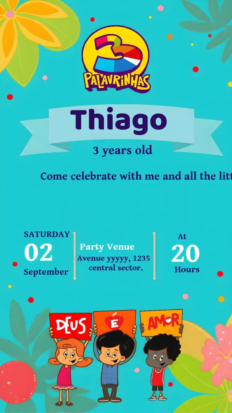 Invitation 3 Little Words Blue – Most searched for theme colorful, gospel, children's, nature-themed, fun