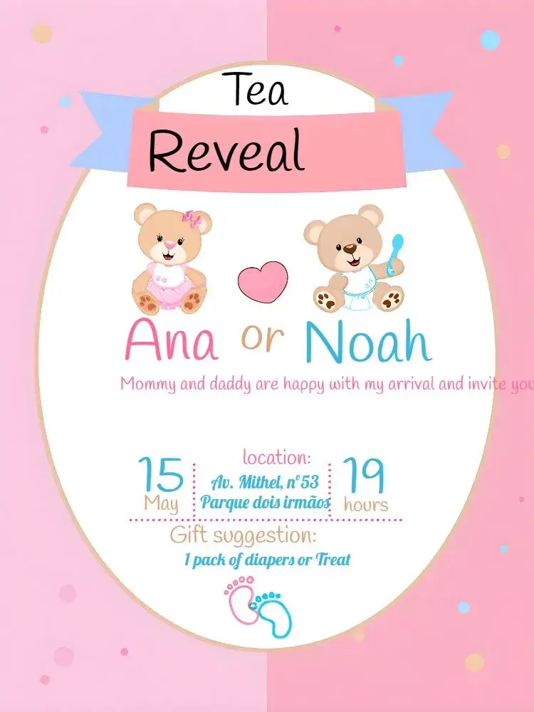 Teddy Princess Gender Reveal invitation
