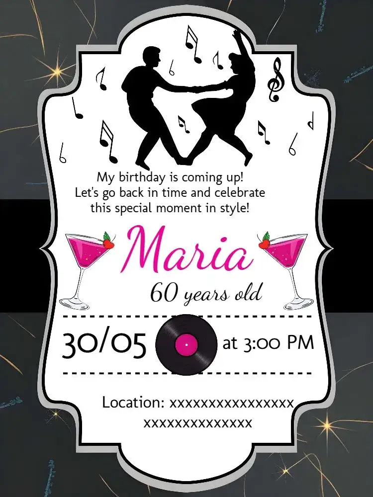 Invitation 60s Dance Party – Birthday theme vintage, colorful, disco, retro, musical, fun