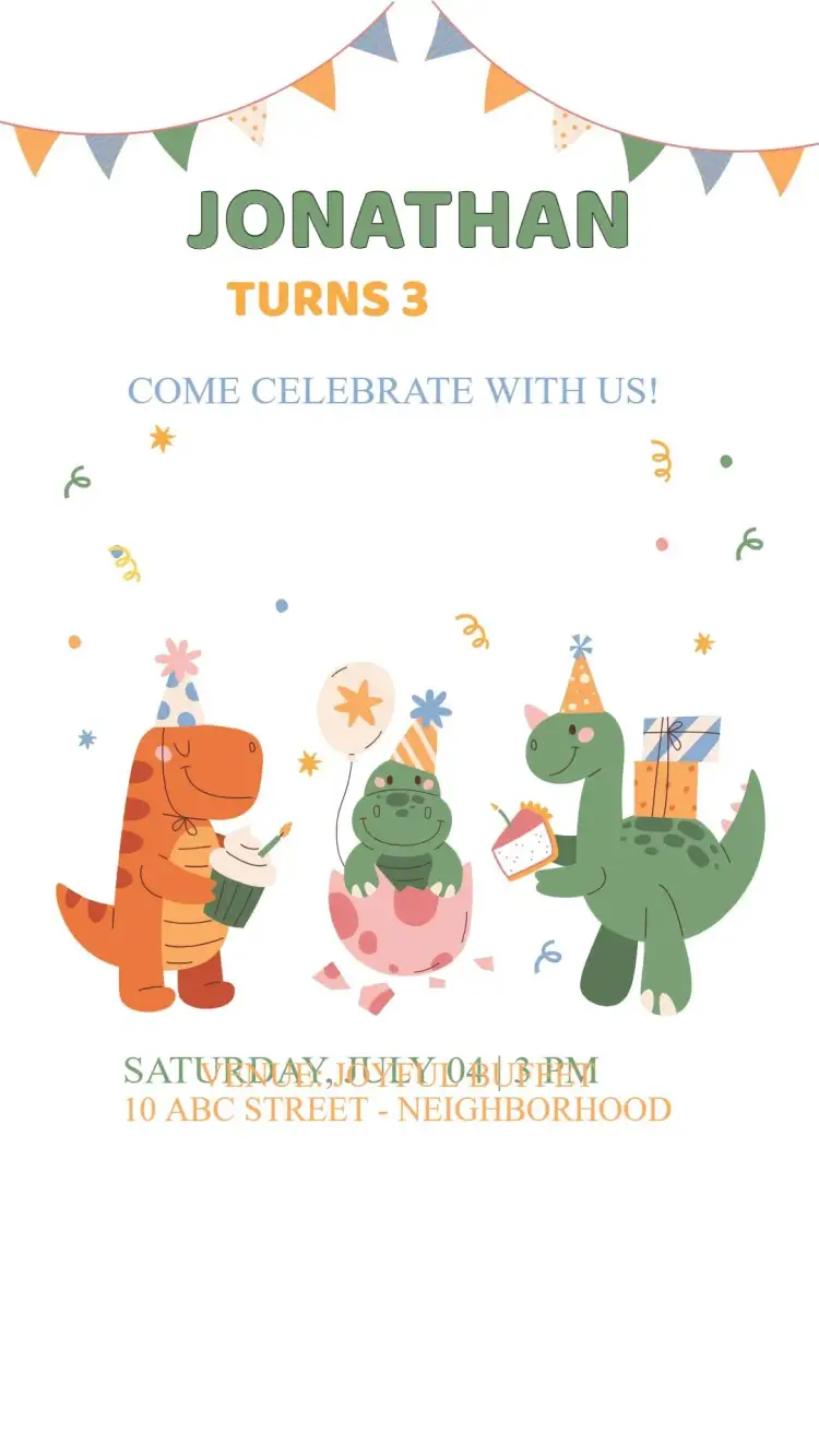 Invitation Dino Party Birthday Invitation – Kids' Birthday Party theme dinosaurs, colorful, fun, adventure, prehistoric