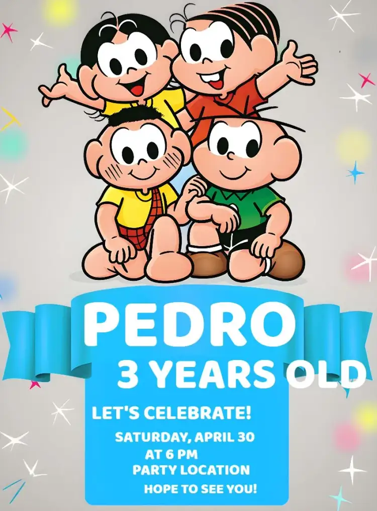 Invitation Turma Da Monica Magali – Kids' Birthday Party theme colorful, fun, Mônica illustrations, childish, thematic, cheerful