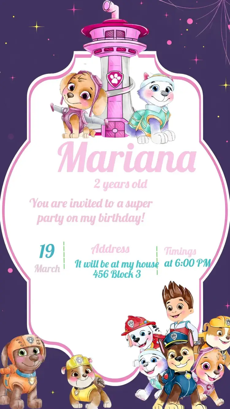 Skye And Everest Pink Paw Patrol invitation