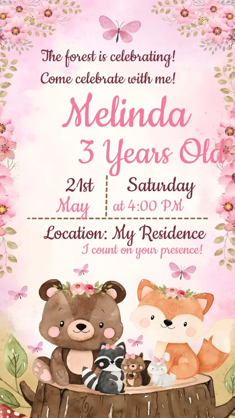 Invitation Enchanted Forest Party – Most searched for theme floral, magical, nature-inspired, playful, colorful