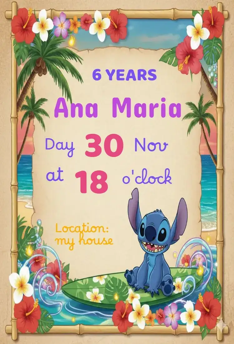 Invitation Children's Birthday Invitation Stitch – Kids' Birthday Party theme colorful, fun, themed, playful, inspired by drawings, modern