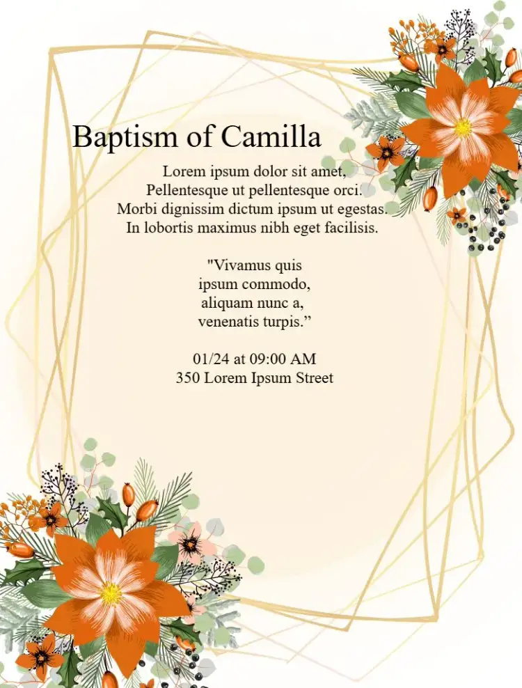 Invitation Delicate Floral Girl Baptism – Baptism theme floral, delicate, golden, romantic, pastel, elegant