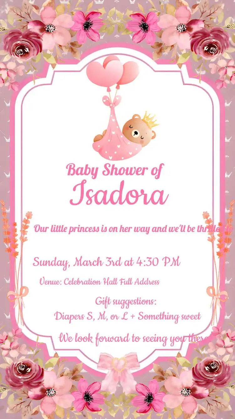 Princess Bear Baby Shower Flowers
