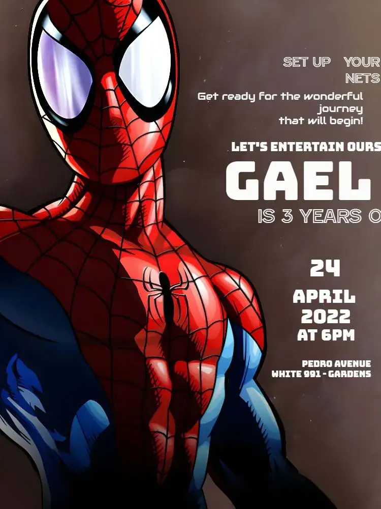 Invitation Spider-Man Into the Spider-Verse – Most searched for theme vibrant colors, superheroes, modern style, fun design, graphic elements from the Spider-Verse