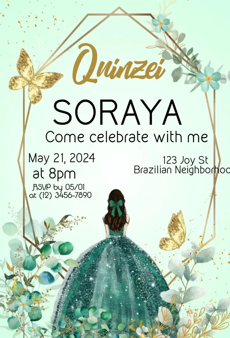 Floral Gold and Green 15th Birthday Debutante invitation