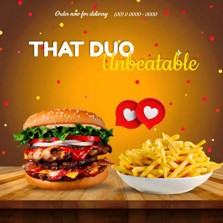 Invitation Post For Heart Burger Joint – Most searched for theme vibrant, fun-filled, modern, colorful, gastronomic, relaxed