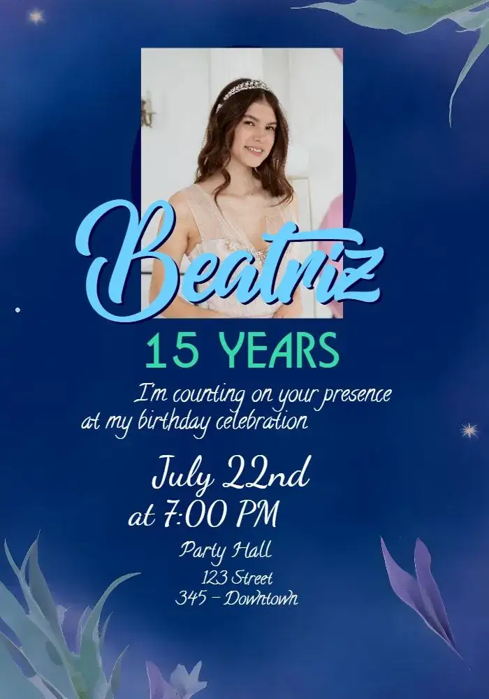 Invitation 15th Under the Sea Birthday with Girl Photo – Kids' Birthday Party theme under the sea, blue and coral, marine elements, fun-filled, colorful, youthful