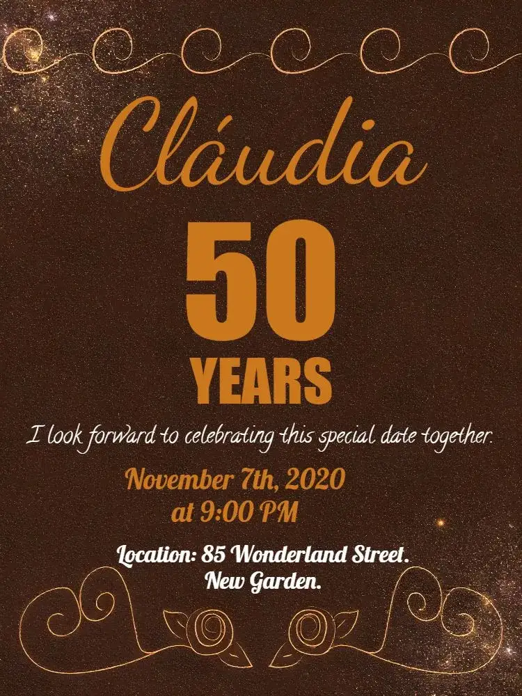 Invitation 50 Years Copper – Sweet 15 theme golden, copper, sparkle, glitter, elegant, vibrant