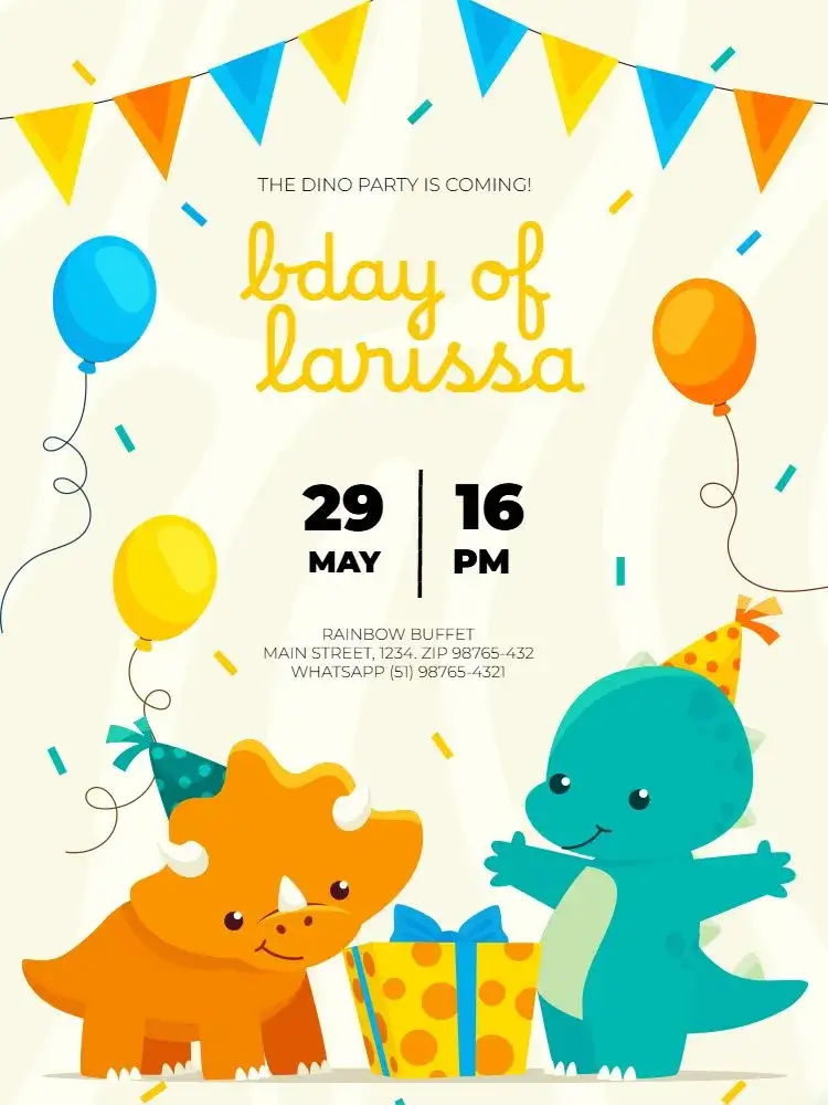 Invitation Colorful Baby Dinosaur Banner – Kids' Birthday Party theme colorful, playful, fun, themed, childlike, vibrant