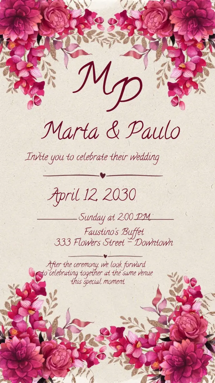 Invite Marsala Floral Wedding editable and customizable