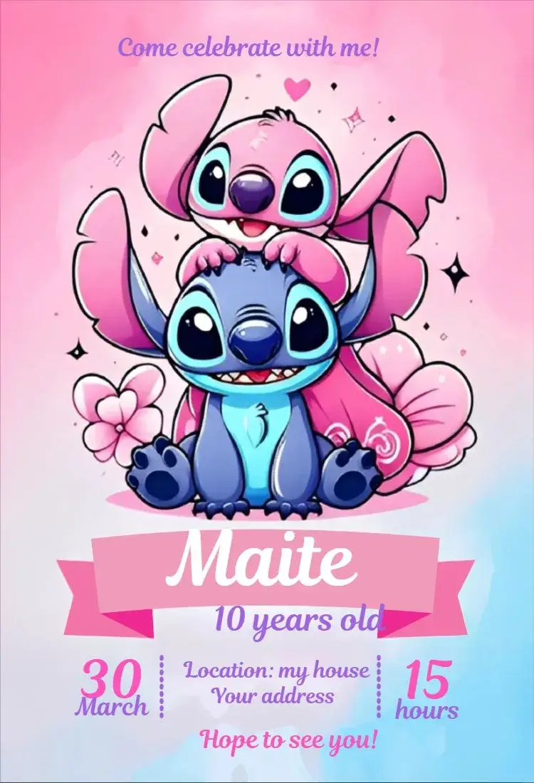 Invite Stitch and Angel 2 editable and customizable