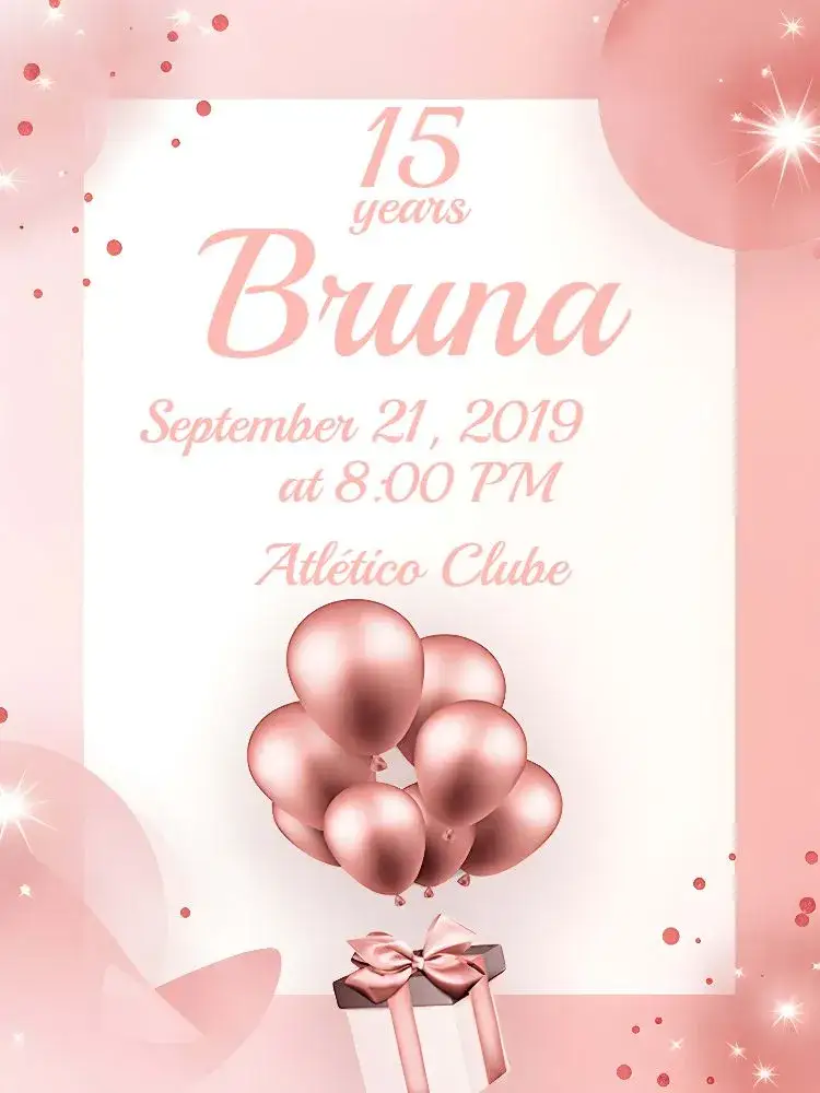 Invitation 15 Years - Rosé Gold With Glitter Balloons – Sweet 15 theme rosé, gold, glitter, balloons, elegant, festive