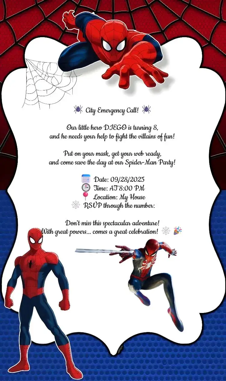 Invite SPIDER-MAN editable and customizable