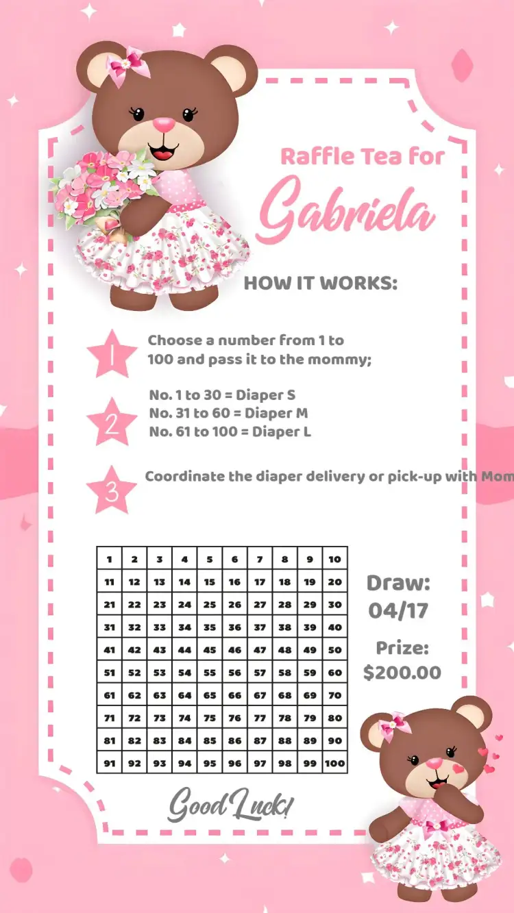 Invitation Brown Princess Teddy Bear Raffle Tea – Raffle Tea theme cute, delicate, romantic, colorful, childlike