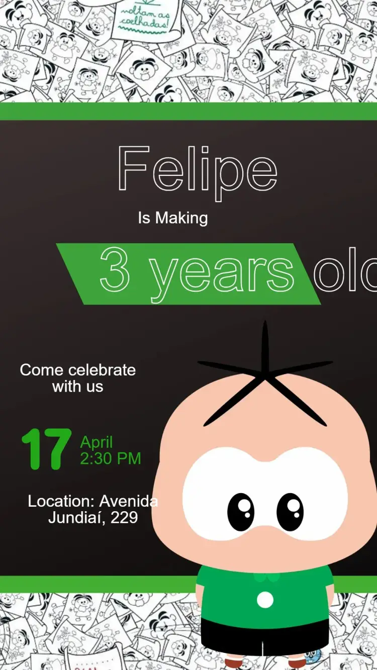 Digital Customizable Children's Invitation featuring Cebolinha - Monica's Gang