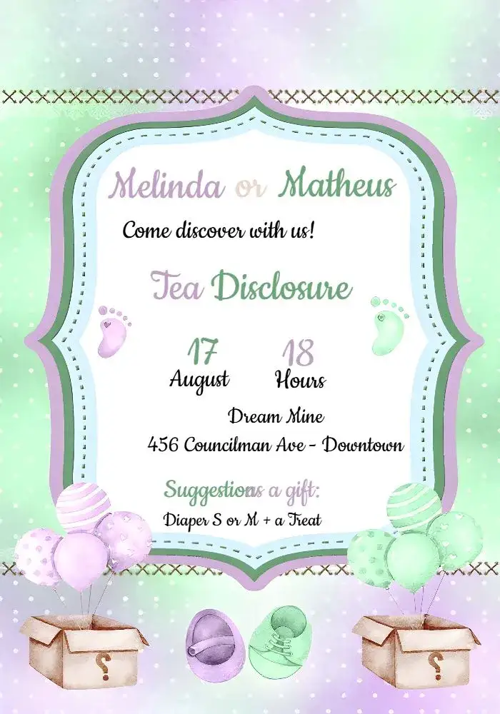 Invitation Gender Reveal Party – Gender Reveal theme lilac, green, modern, fun, minimalist, cheerful