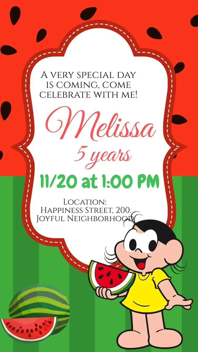 Invitation Magali's Birthday – Kids' Birthday Party theme colorful, playful, childlike, fun, Monica's Gang, summer