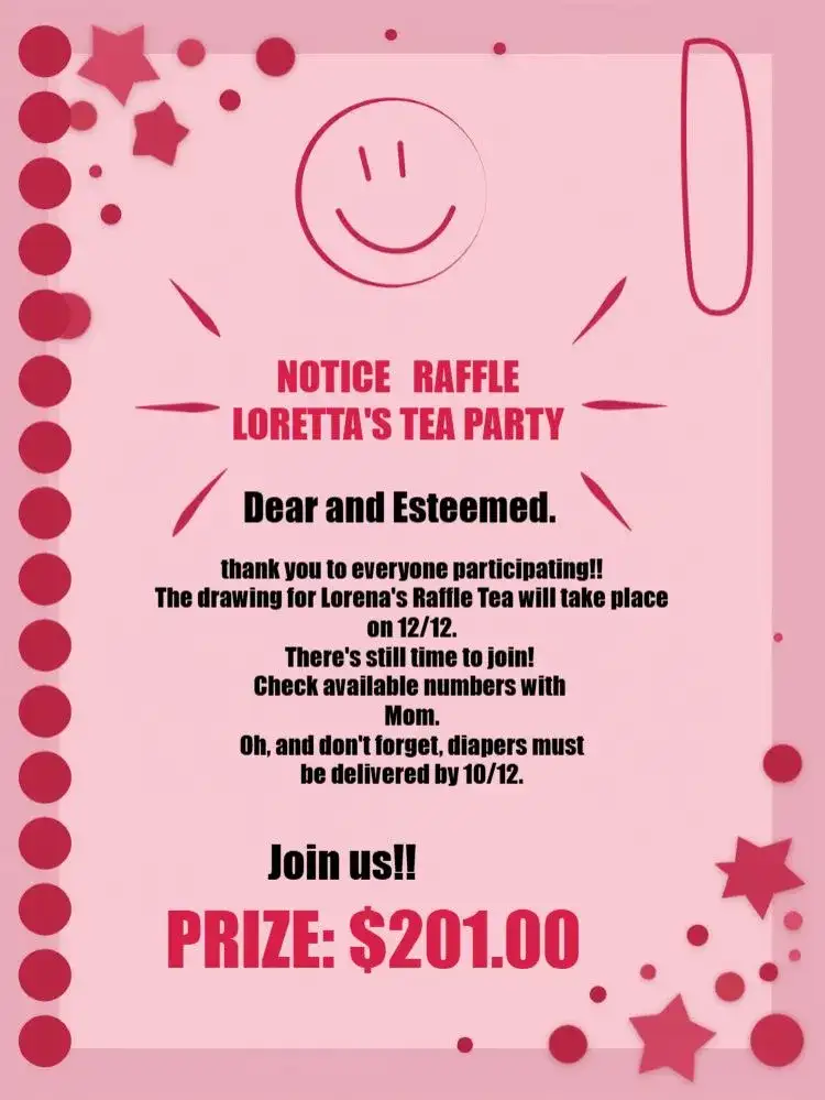 Pink White Tea Raffle Reminder