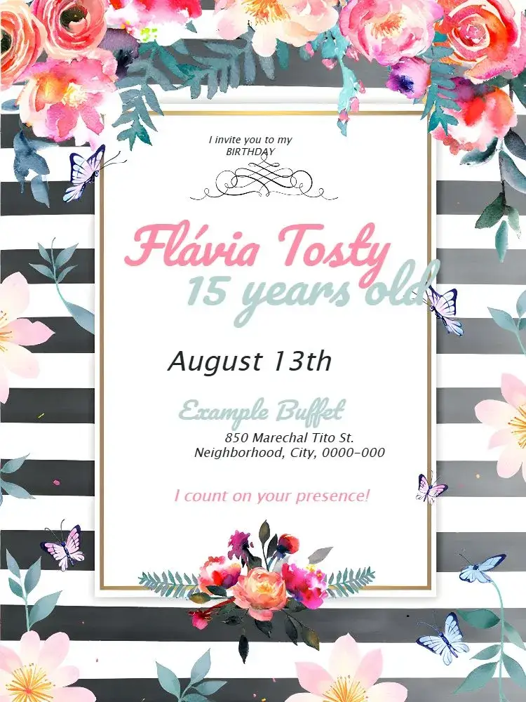 Invitation 15th White Floral Anniversary ā Sweet 15 theme floral, modern, delicate, watercolor, classic, elegant