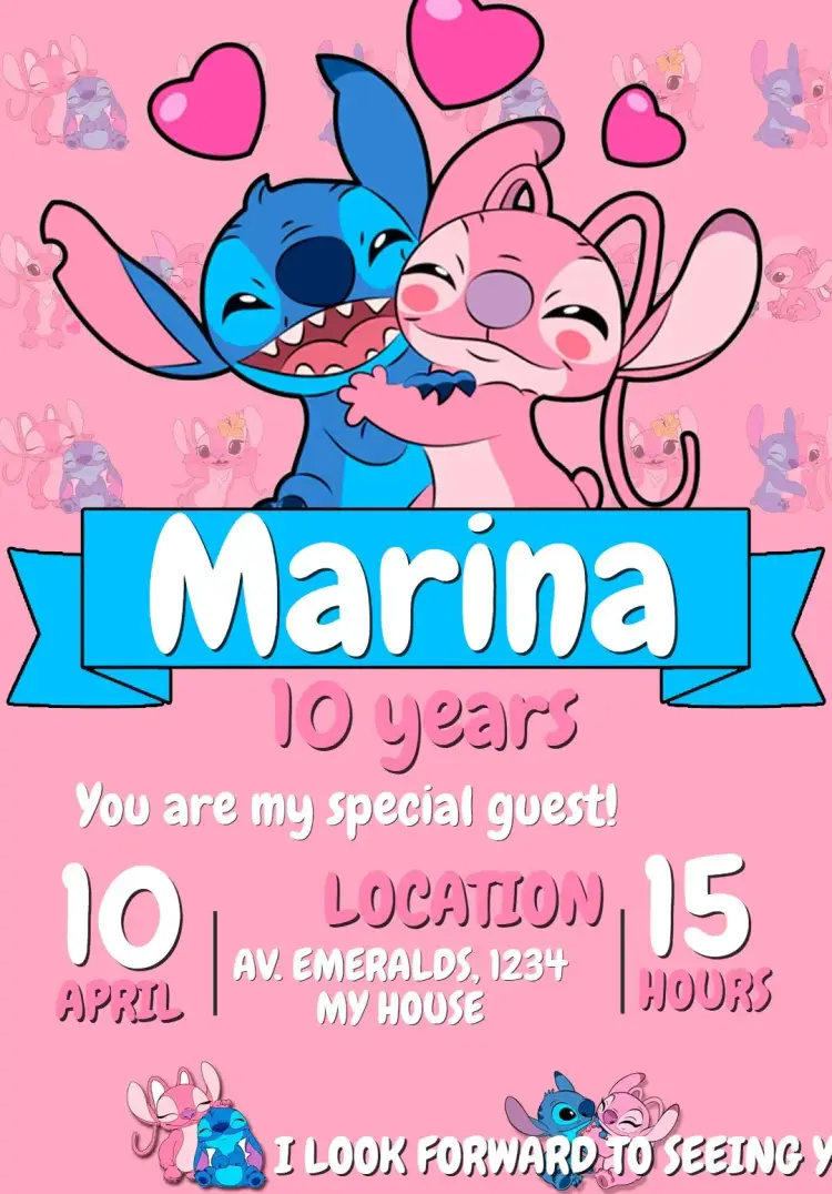 Invite Customizable Editable Stitch and Angel Birthday Invitation editable and customizable