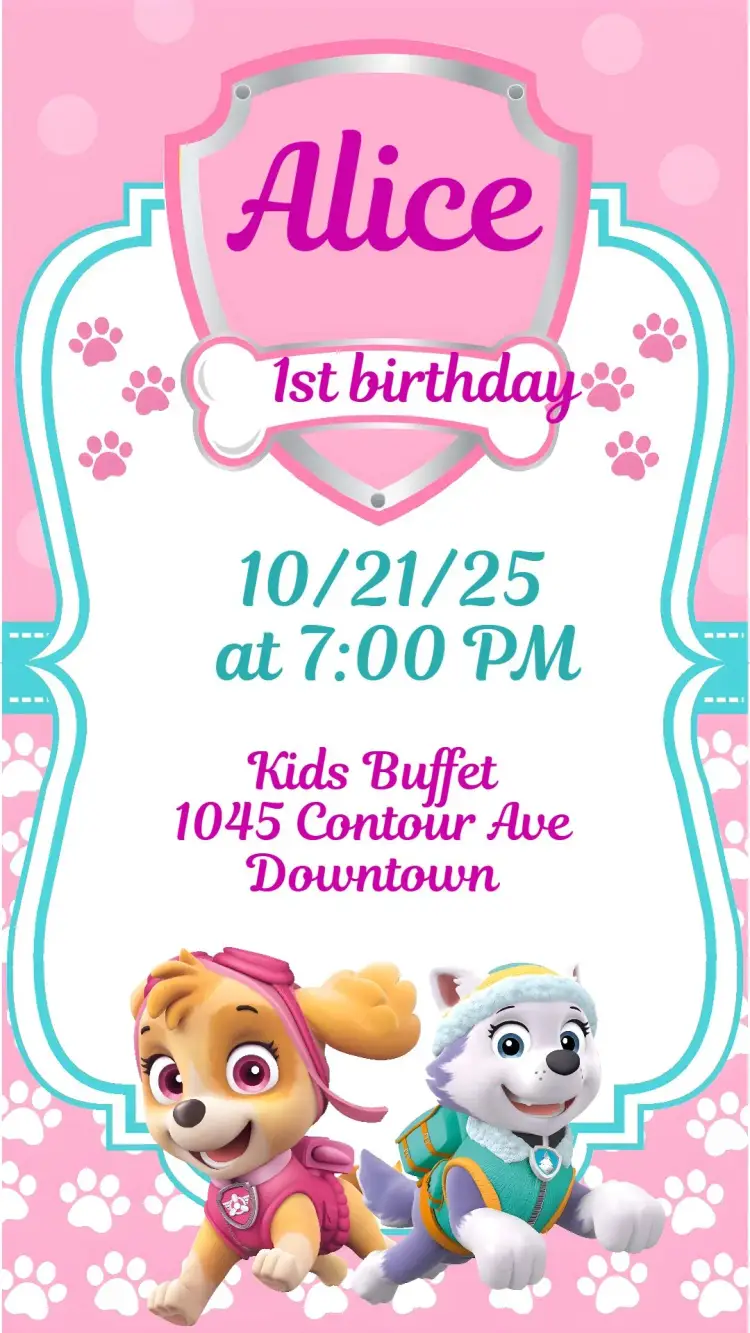 Paw Patrol Sky and Everest invitation