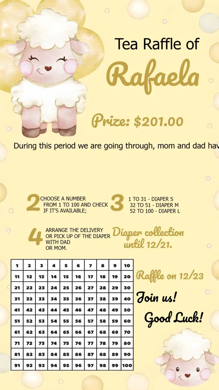 Invitation Sheep Raffle Tea Party – Raffle Tea theme yellow, golden, neutral, childish, cute, fun