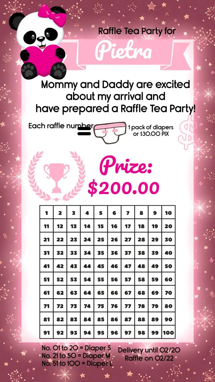 Invitation Panda Diaper Raffle Tea – Raffle Tea theme pink, white, panda, fun, childish, modern