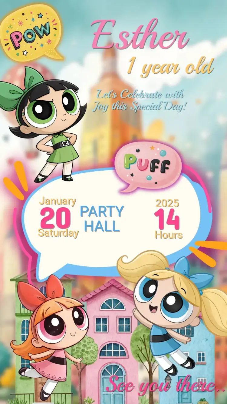 Invitation Children's Birthday Super Powerpuff Girls