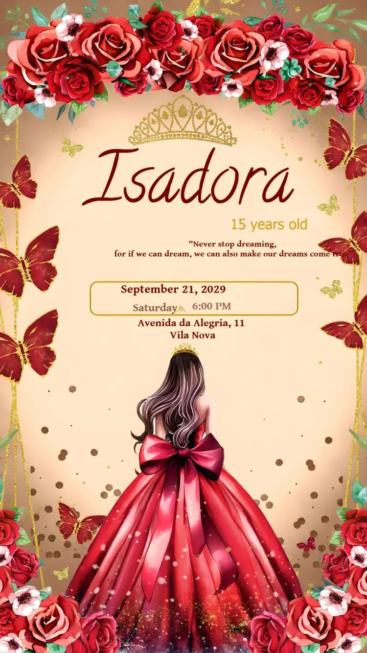 Invite 15th Birthday Debutante Dress editable and customizable