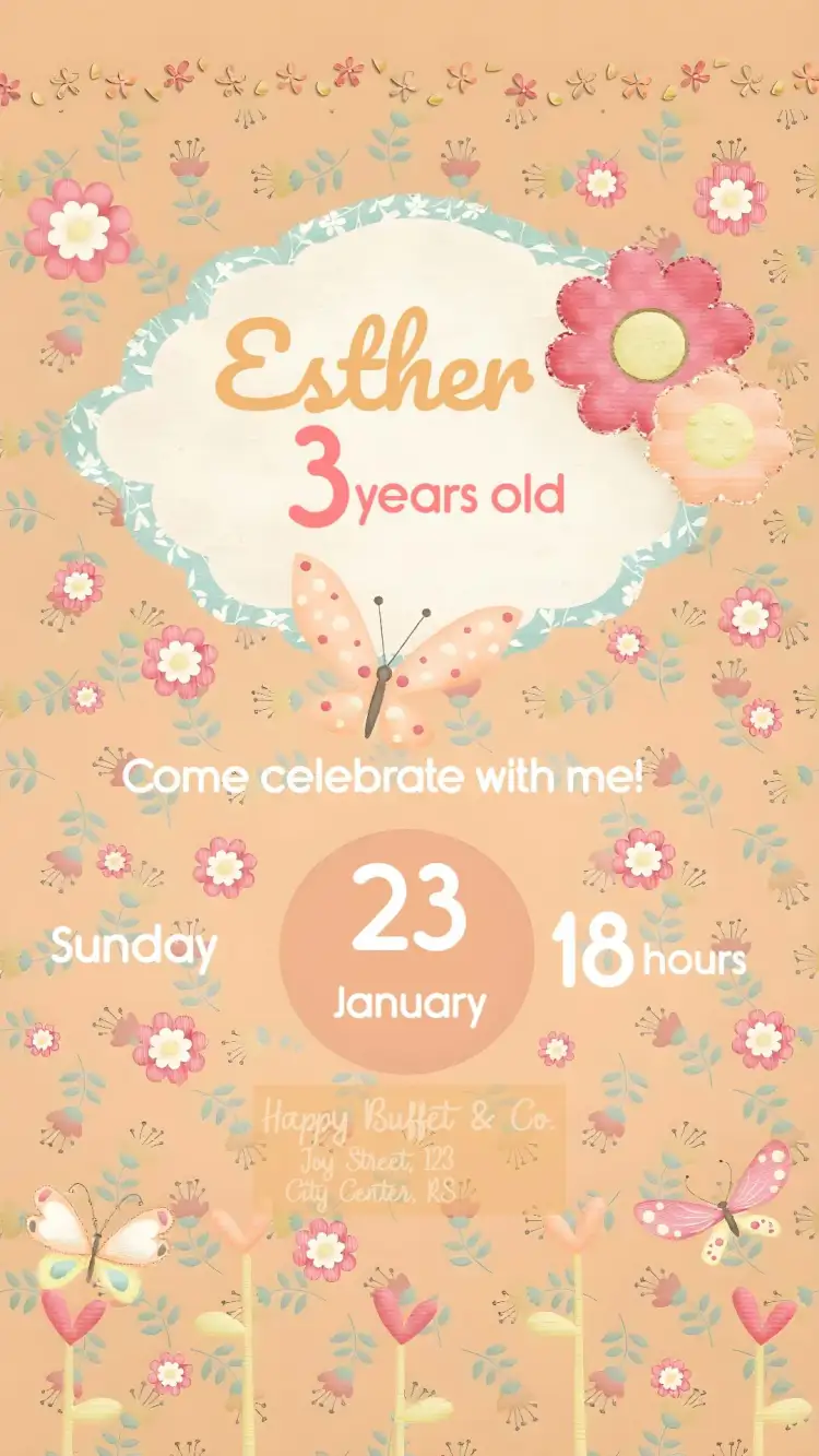 Invitation Colorful Butterfly Garden – Commemorative Dates theme floral, colorful, watercolor, childlike, nature-themed, fun