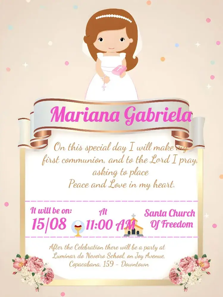 Invitation First Communion Frame – First Communion theme delicate, elegant, floral, modern, soft, childish